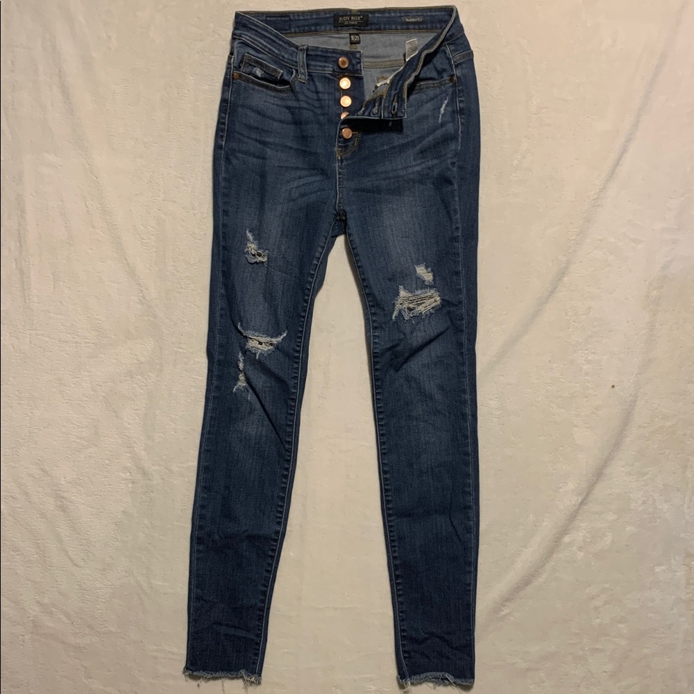 Judy Blue Skinny Fit Jeans Button Fly Raw Hem Distressed size 9/29